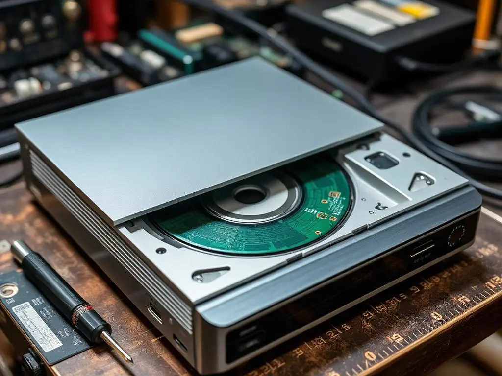Reproductor Blu-ray abierto en reparación